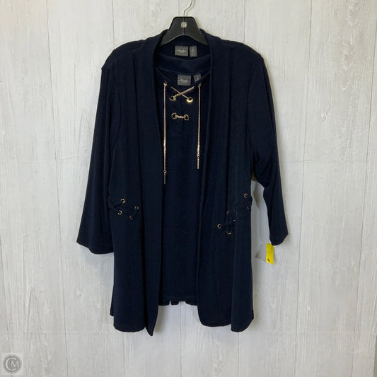 Top 2pc 3/4 Sleeve By Chicos In Blue & Silver, Size: L