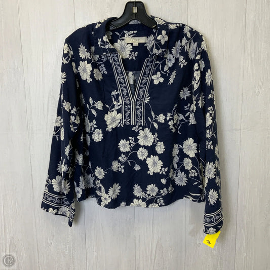 Blouse Long Sleeve By Loft In Blue & White, Size: M