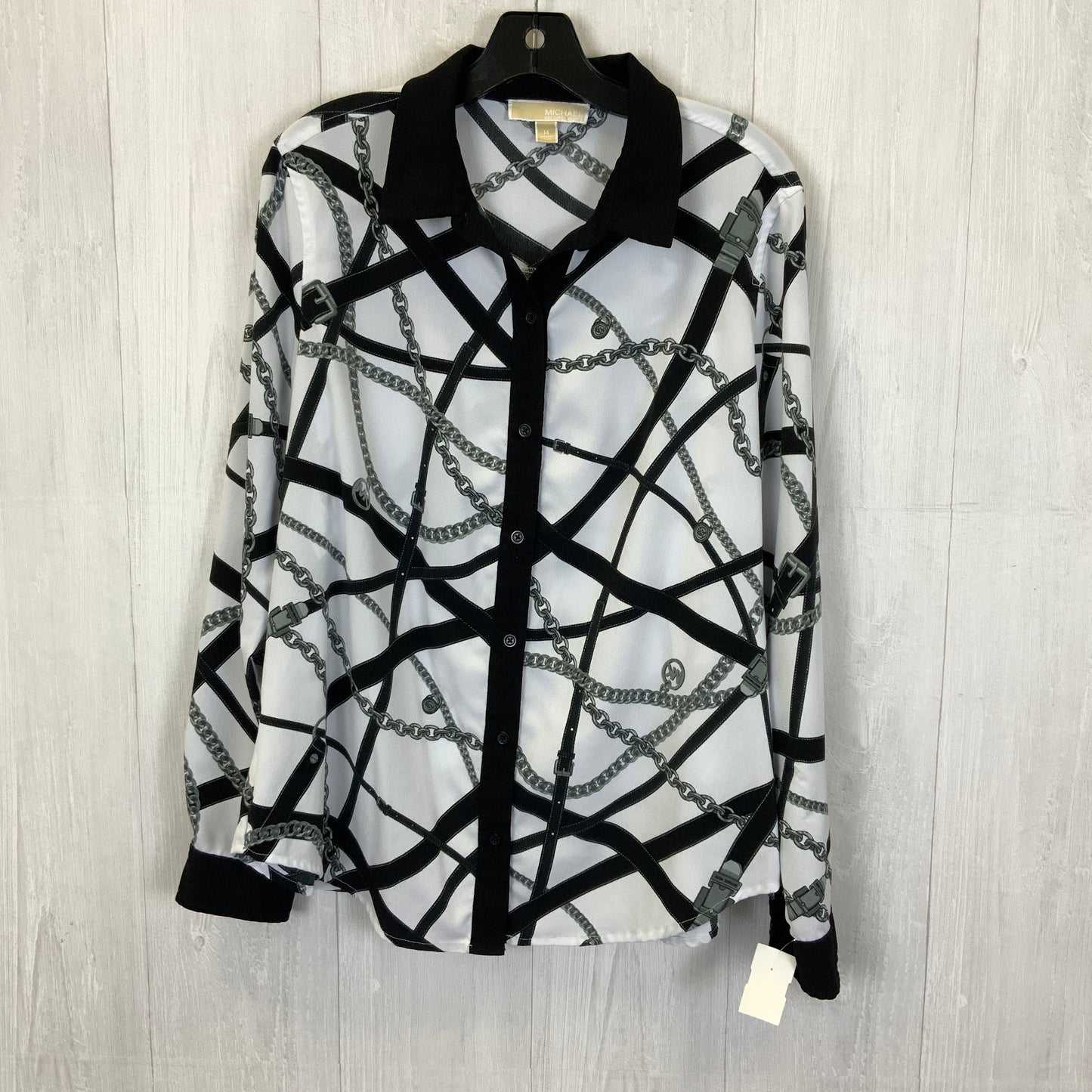 Top Long Sleeve By Michael Kors In Black & White, Size: 14