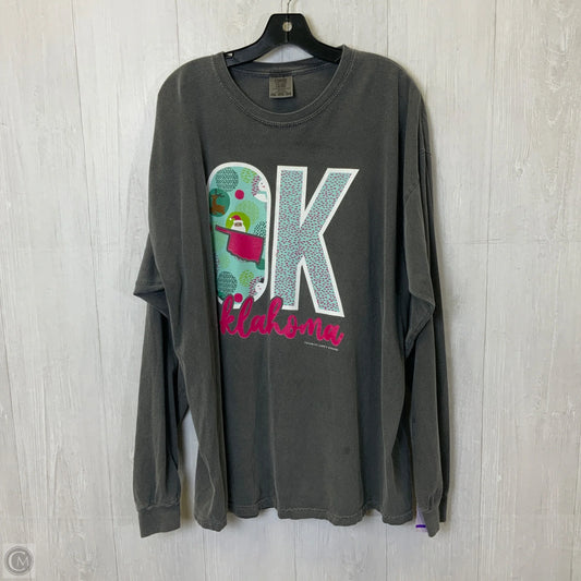 Top Long Sleeve By Comfort Colors In Grey, Size: 2x
