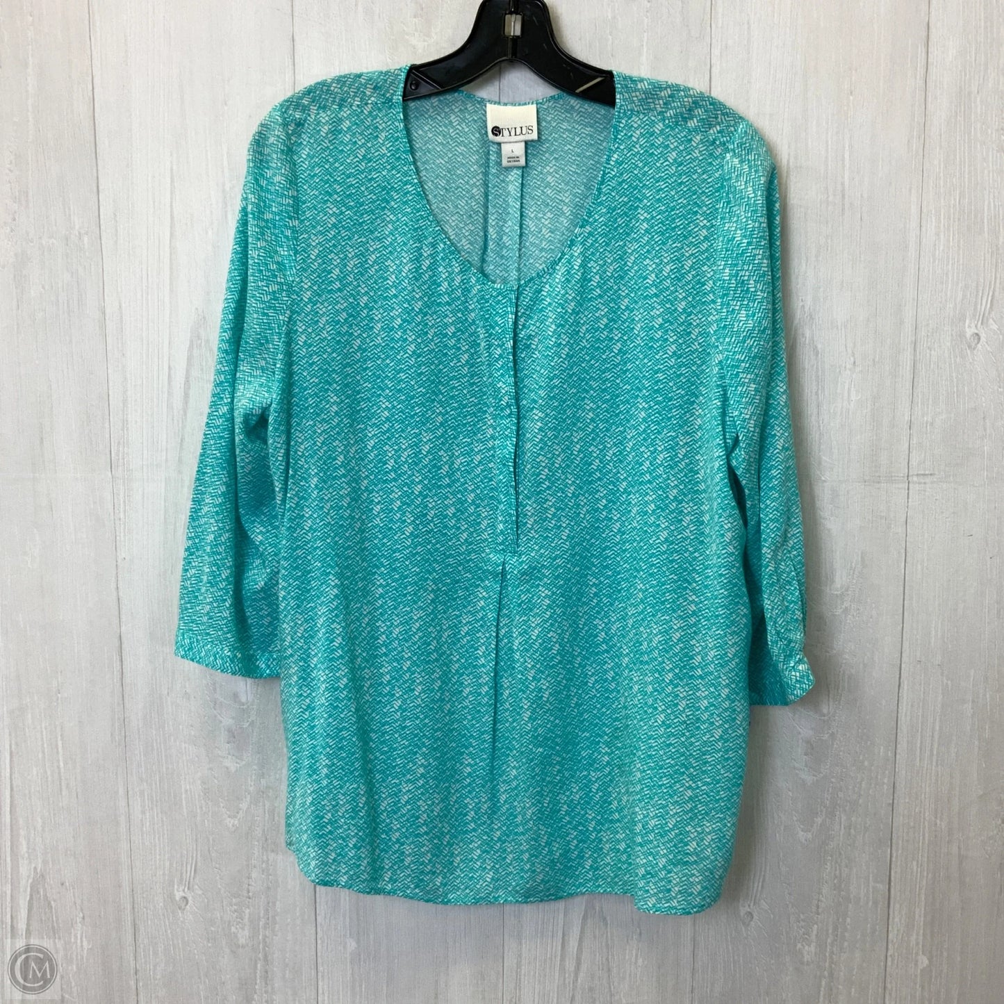 Top 3/4 Sleeve By Stylus In Aqua, Size: L