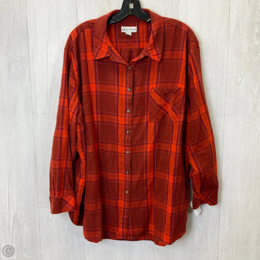 Blouse Long Sleeve By Ava & Viv In Plaid Pattern, Size: 4x