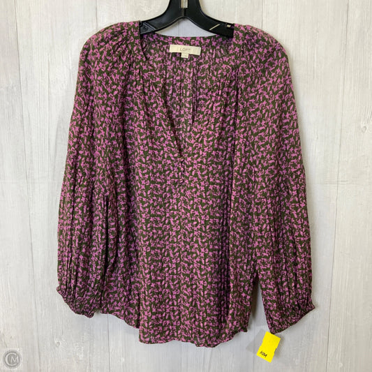 Blouse Long Sleeve By Loft In Green & Purple, Size: L
