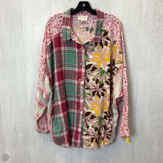 Blouse Long Sleeve By Oli & Hali In Green & Pink, Size: L
