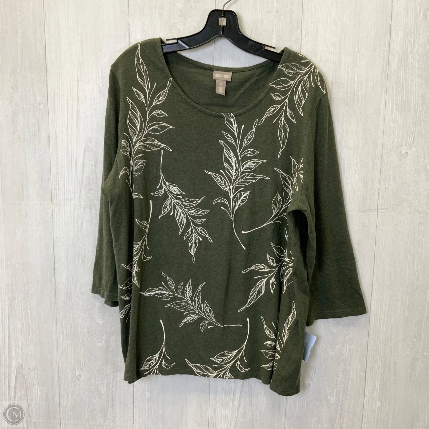 Top 3/4 Sleeve By Chicos In Green, Size: Xl
