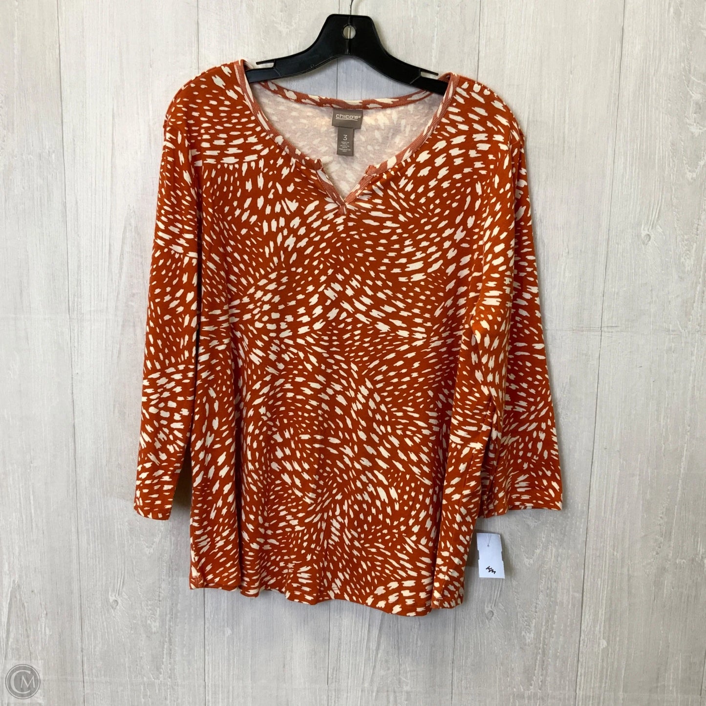 Top Long Sleeve By Chicos In Orange & White, Size: Xl