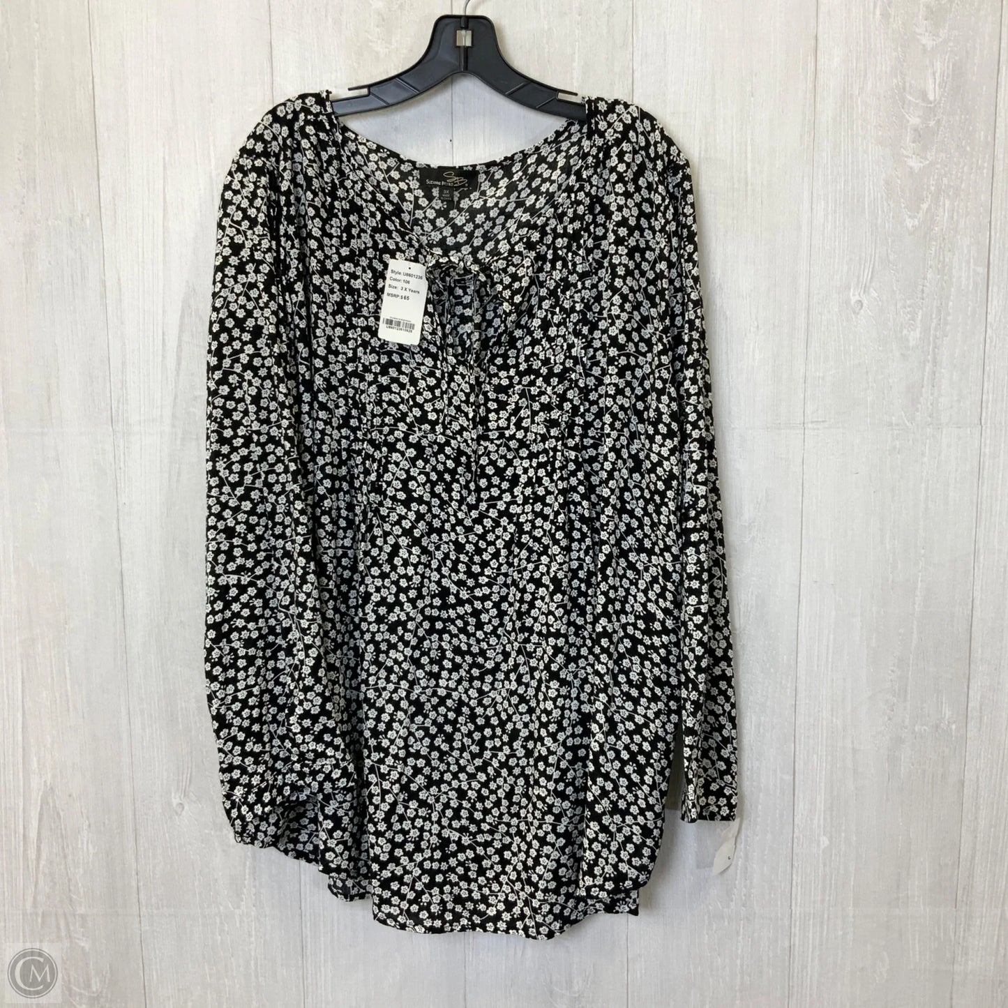 Blouse Long Sleeve By Suzanne Betro In Black & White, Size: 3x