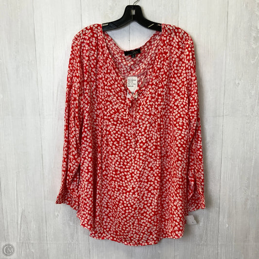 Blouse Long Sleeve By Suzanne Betro In Red & White, Size: 3x