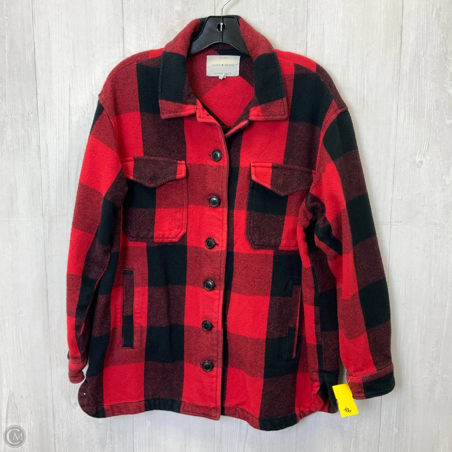 Jacket Shirt By Lucky Brand In Black & Red, Size: M