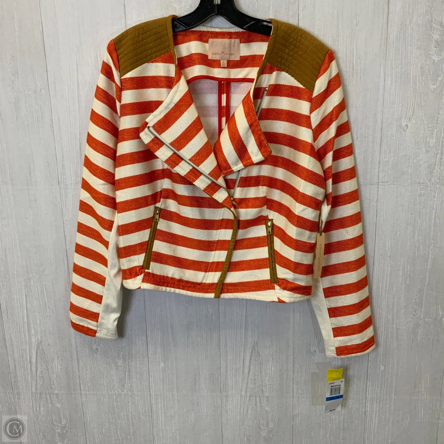 Jacket Moto By Gibson And Latimer In Orange & White, Size: Xl