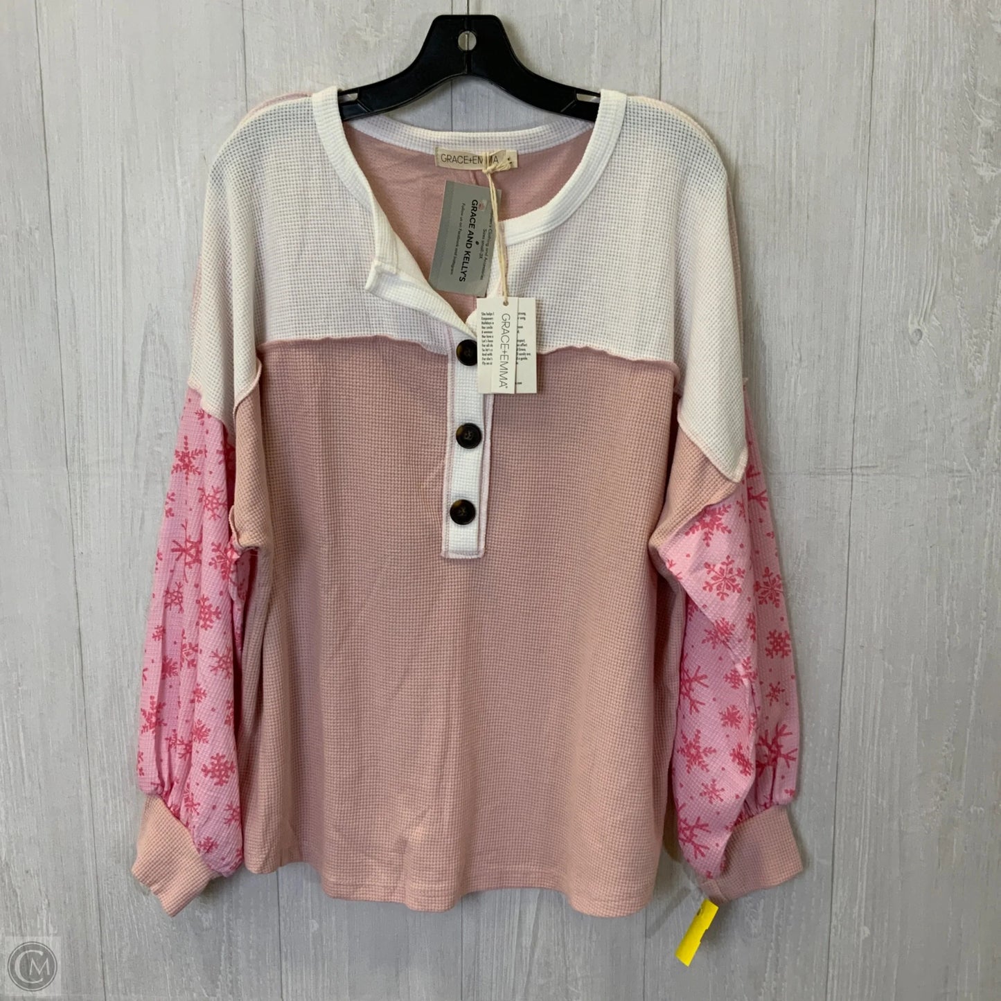 Top Long Sleeve By Grace & Lace In Pink & White, Size: L