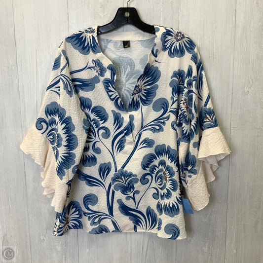 Top 3/4 Sleeve By Clothes Mentor In Blue & Cream, Size: Xxl
