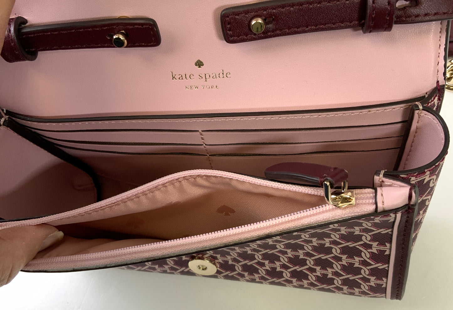 Crossbody Designer By Kate Spade In Maroon, Size:Small