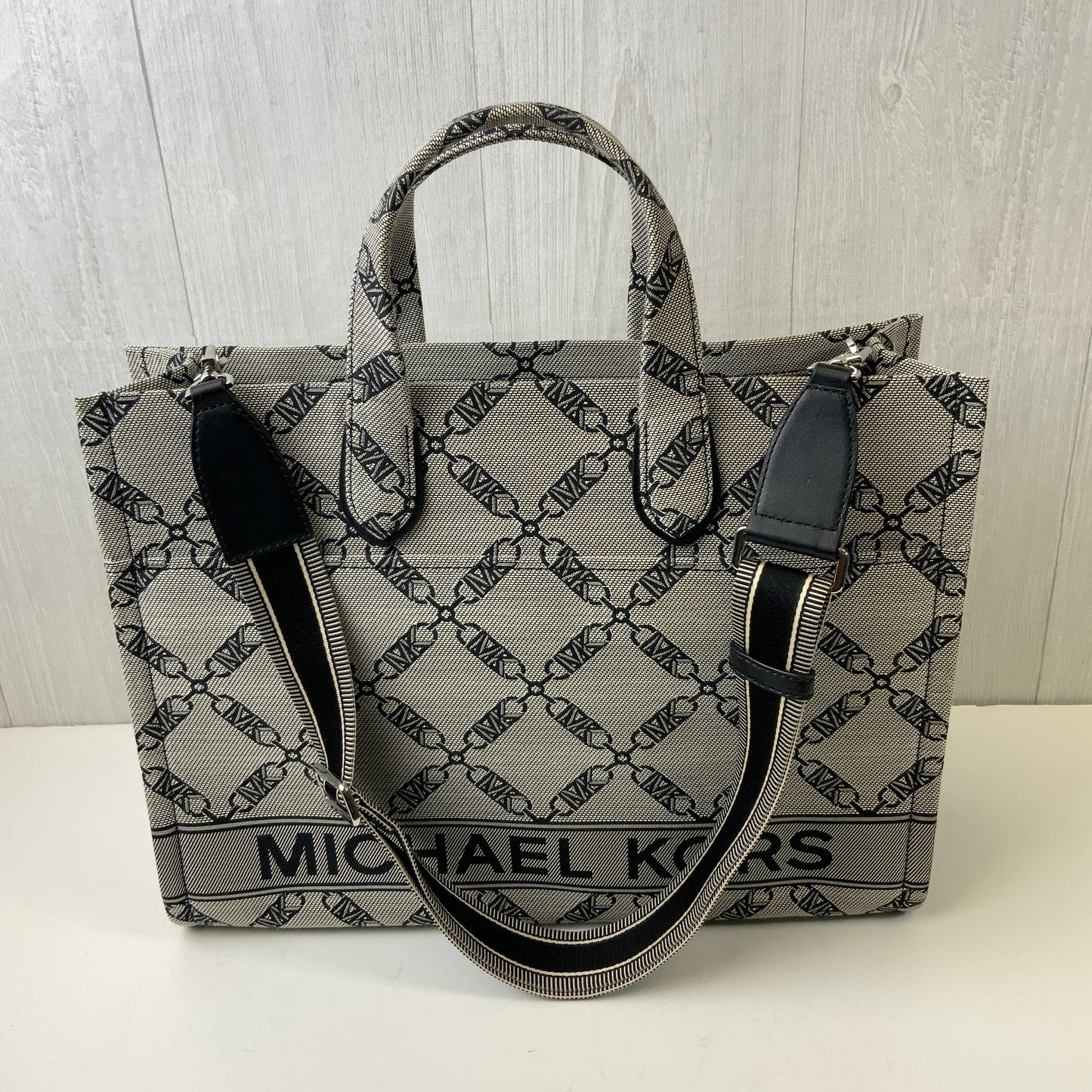 Handbag Designer By Michael Kors In Black & Cream, Size:Large