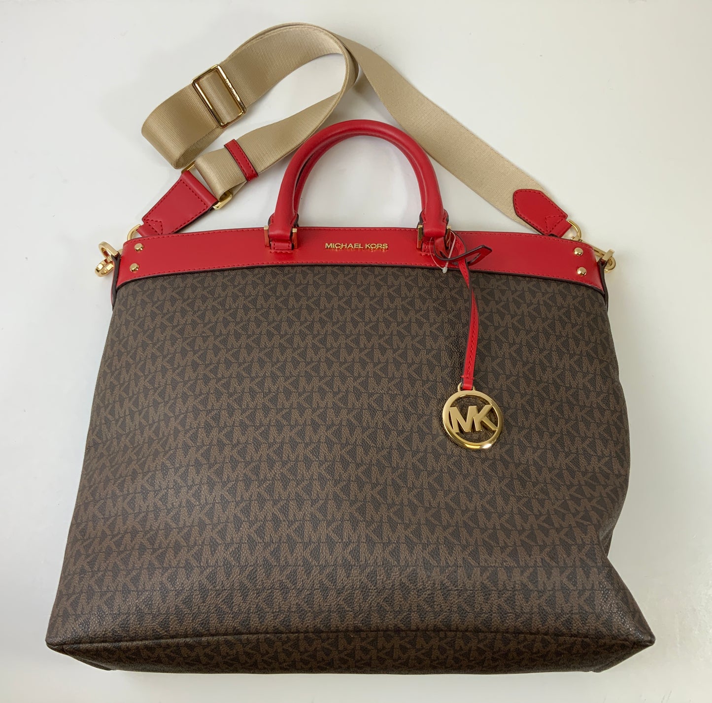 Handbag Designer By Michael Kors In Brown & Red, Size:Large